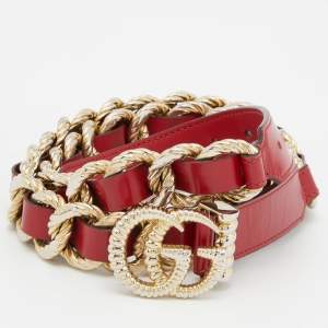 Gucci Red Leather Torchon Chain GG Buckle Belt 95CM