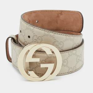 Gucci Ecru Guccissima Leather Interlocking GG Buckle Belt 80cm