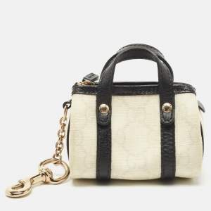 Gucci White/Black GG Supreme Canvas and Leather Boston Bag Charm