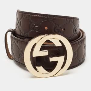 Gucci Brown Guccissima Leather Interlocking GG Buckle Belt 90CM
