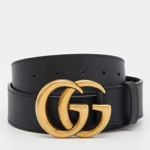 Gucci Black Leather Double G Buckle Belt 90CM