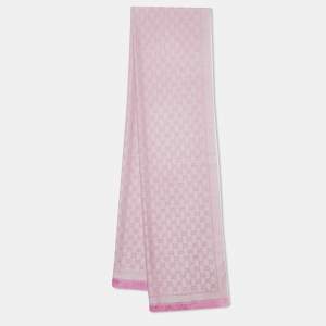 Gucci Rose and Ivory Guccissima Wool Jacquard Fringed Outlet Shawl