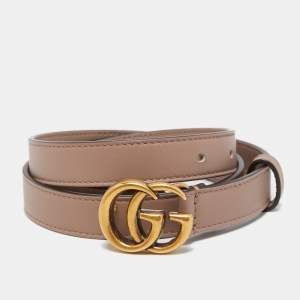 Gucci Old Rose Leather Double G Slim Belt 85CM