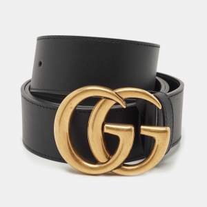 Gucci Black Leather Double G Buckle Belt 90CM