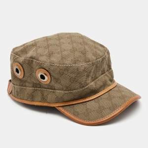 Gucci Brown GG Canvas Eyelet Detail Military Hat S