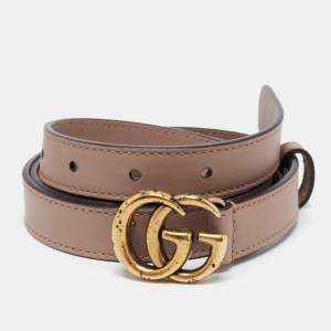 Gucci Dusty Pink Leather Double G Buckle Slim Belt 85CM