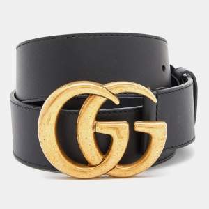 Gucci Black Leather GG Marmont Buckle Belt 80CM