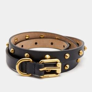 Gucci Black Leather Studded Skinny Belt 80CM