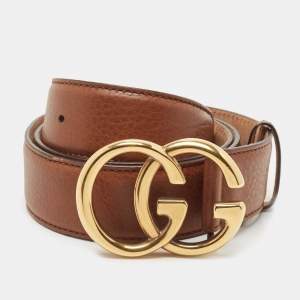 Gucci Brown Leather Double G Buckle Belt 95CM