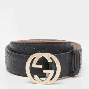 Gucci Black Guccissima Leather Interlocking G Buckle Belt 85 CM