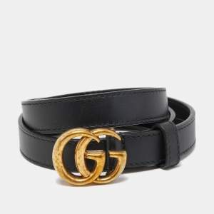 Gucci Black Leather GG Marmont Buckle Slim Belt 85CM