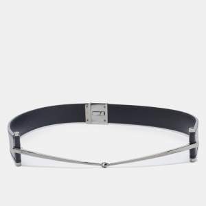 Gucci Black Leather Horsebit Metal Waist Belt 75CM