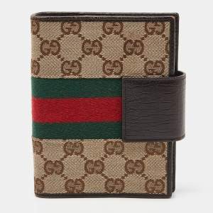 Gucci Beige/Brown GG Canvas and Leather Small Web Ring Agenda Cover