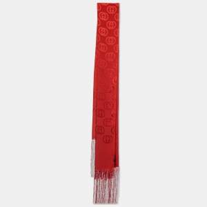 Gucci Red GG Pattern Silk Fringed Stole