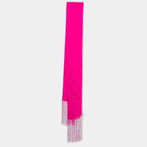 Gucci Fuchsia Pink GG Pattern Silk Fringed Stole 