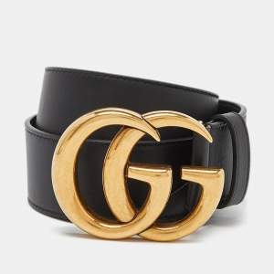 Gucci Black Leather GG Marmont Buckle Belt 95CM