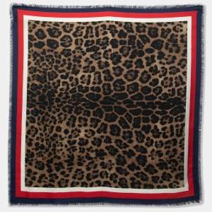 Gucci Brown Animal Printed Silk Border Detail Square Scarf
