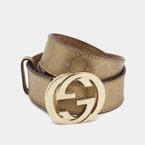 Gucci Gold GG Imprime Canvas Interlocking G Buckle Belt 90CM