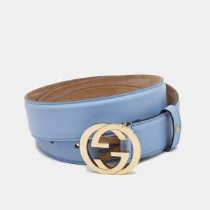 Gucci Light Blue Leather Interlocking G Belt 100CM