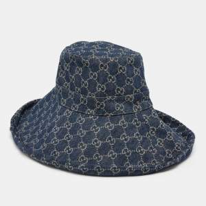 Gucci Navy Blue Monogram Denim Wide Brim Bucket Hat M