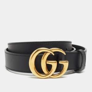 Gucci Black Leather Double G Buckle Belt 90CM