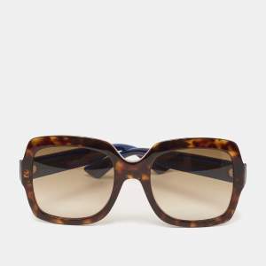 Pre Owned Gucci Brown Tortoise Gradient GG 0036S Square Sunglasses