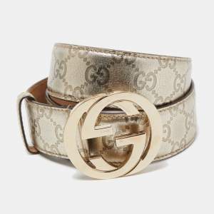 Gucci Gold Guccissima Leather Interlocking G Belt 90CM