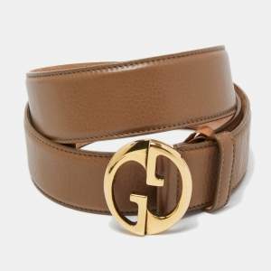 Gucci Brown Leather 1973 Logo Belt 95CM