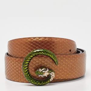 Gucci Metallic Brown Snakeskin Embossed Leather G Serpent Buckle Belt 90CM