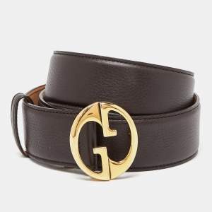 Gucci Brown Leather Interlocking G Buckle Belt 90CM