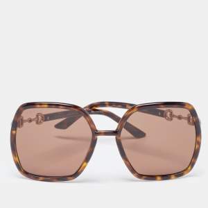 Gucci Brown Tortoise GG0890S Horsebit Square Sunglasses