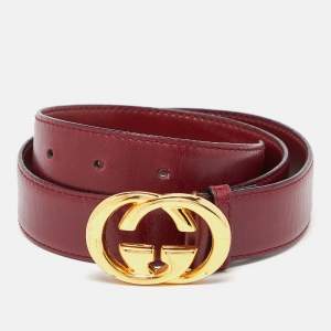 Gucci Red Leather Interlocking G Belt 70CM