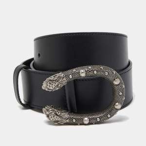 Gucci Black Leather Dionysus Buckle Belt 85CM