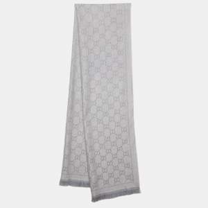 Gucci Grey Guccissima Patterned Wool Jacquard Scarf