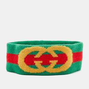 Gucci Green Web Stripe Wool Knit Interlocking Logo Head Band M