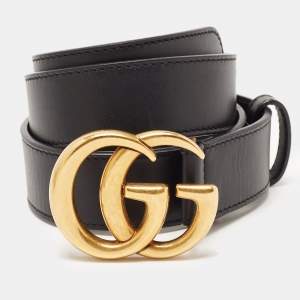 Pre Owned Gucci Black Leather GG Marmont Buckle Belt 75CM
