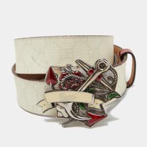 Gucci White/Red GG Supreme Canvas and Leather Anchor Buckle Belt 90 CM