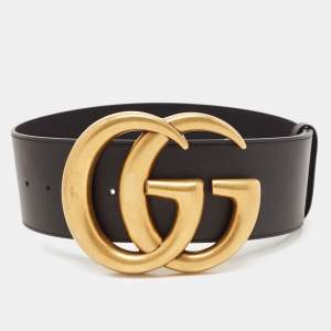 Gucci Black Leather GG Marmont Waist Belt 65CM