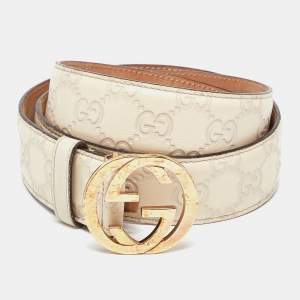 Gucci Beige Guccissima Leather Interlocking G Buckle Belt 90CM