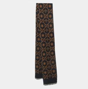 Gucci Black GG Bee Stars Patterned Wool Scarf