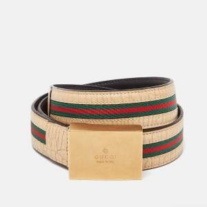 Gucci Beige Leather Web Buckle Belt 80CM