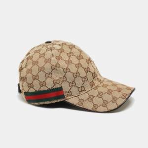 Gucci Beige Web Detail GG Canvas Baseball Hat M