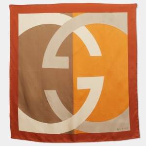 Gucci Orange Colorblock Interlocking G Print Silk Scarf