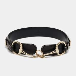 Gucci Black Leather Horsebit Buckle Belt 75CM