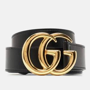 Gucci Black Leather Double G Buckle Belt 95CM