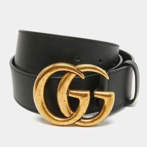 Gucci Black Leather GG Marmont Buckle Belt 85CM