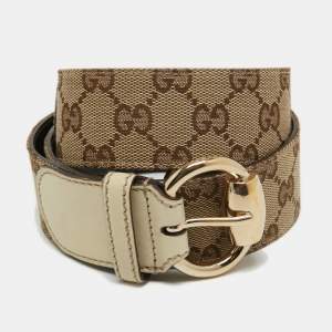 Gucci Beige/Cream GG Canvas and Leather Horsebit Ring Buckle Belt 85 CM