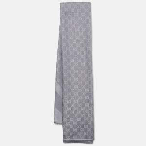Gucci Grey Striped GG Jacquard Wool & Silk Shawl