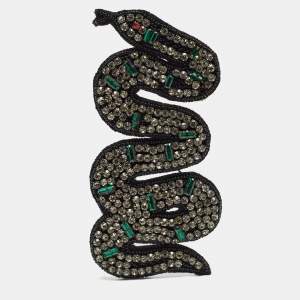 Gucci Snake Crystal Beads Gunmetal Tone Fabric Brooch