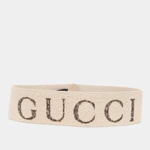 Gucci Beige Logo Patterned Stretch Knit Head Band 